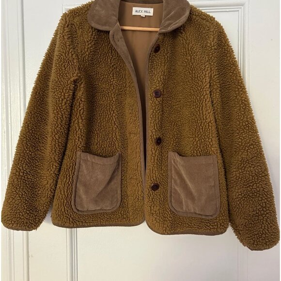 Alex Mill Sherpa Work Jacket Fleece Golden Khaki Brown Contrast Corduroy - Picture 1 of 5